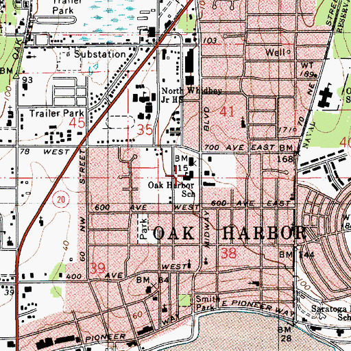 Topographic Map of Oak Harbor Elementary School, WA