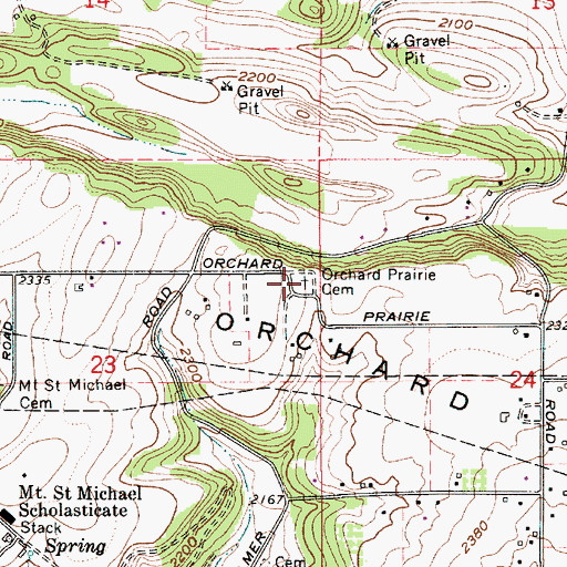 Topographic Map of Orchard Prairie Cemetery, WA