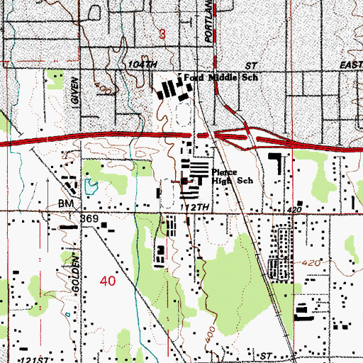 Topographic Map of Franklin Pierce High School, WA