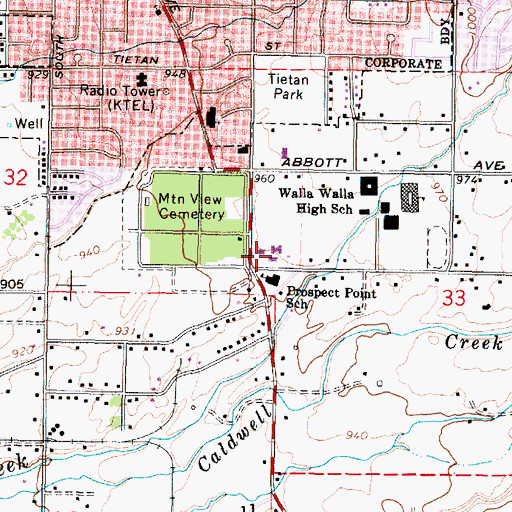 Topographic Map of Prospect Point Elementary School, WA