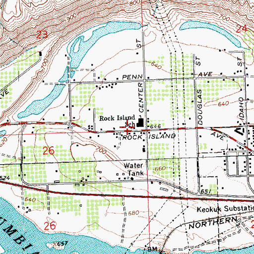 Topographic Map of Rock Island Elementary School, WA