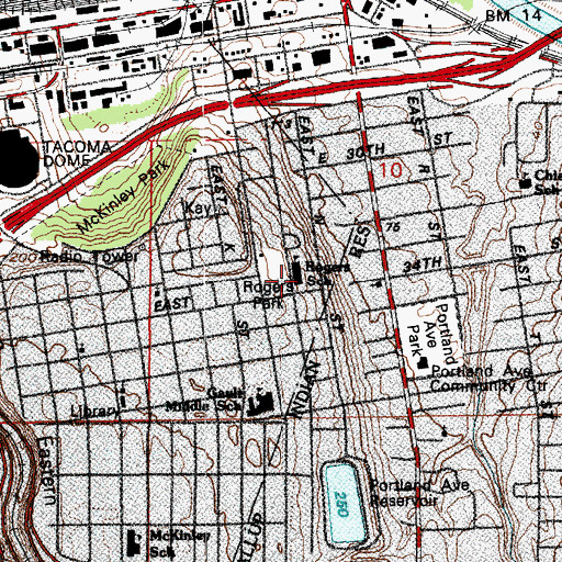 Topographic Map of Rogers Elementary School, WA