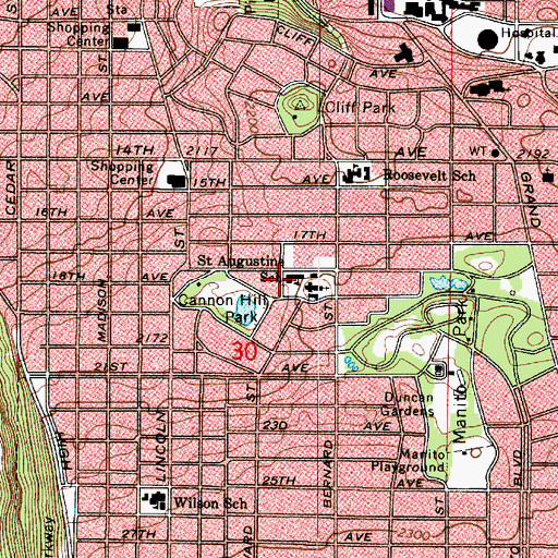 Topographic Map of Cataldo Catholic School, WA