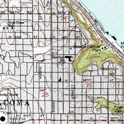Topographic Map of Sherman Elementary School, WA