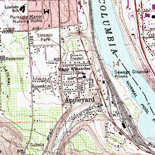 Topographic Map of South Wenatchee School (historical), WA