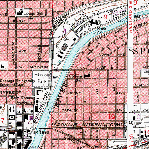 Topographic Map of Stevens Elementary School, WA