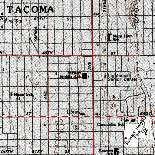 Topographic Map of Stewart Middle School, WA