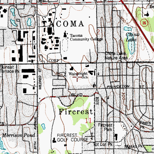 Topographic Map of Wainright Intermediate School, WA