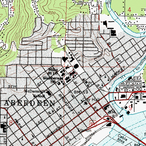 Topographic Map of J M Weatherwax High School, WA