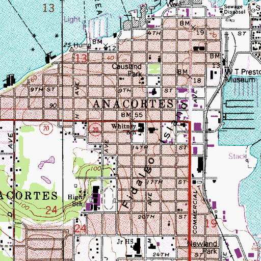 Topographic Map of Whitney Elementary School, WA