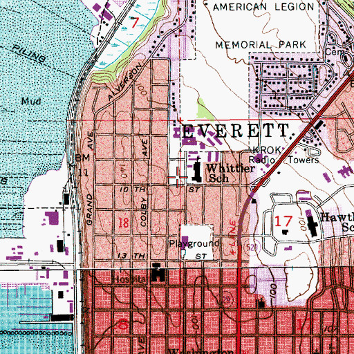 Topographic Map of Whittier Elementary School, WA