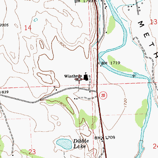 Topographic Map of Winthrop High School (historical), WA