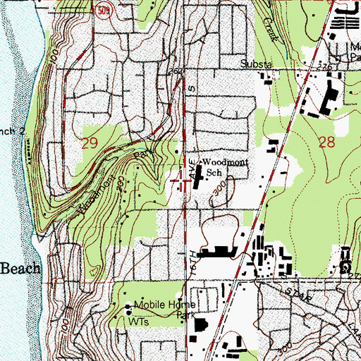 Topographic Map of Woodmont Elementary School, WA