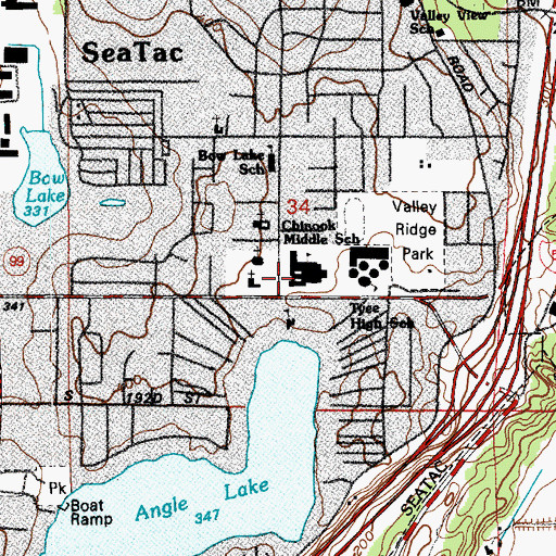 Topographic Map of Chinook Middle School, WA