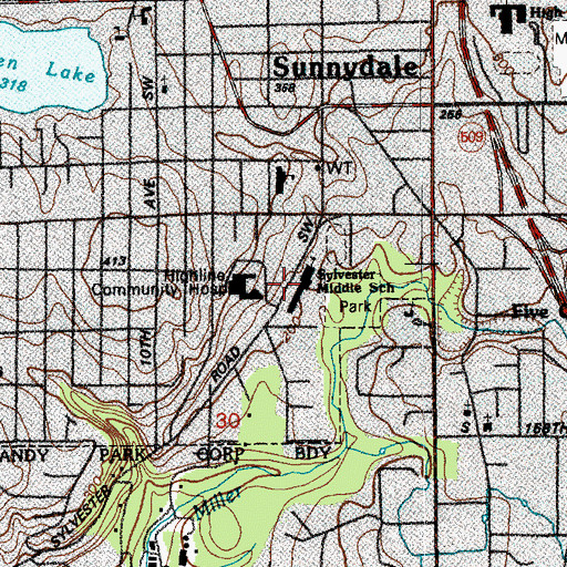 Topographic Map of Sylvester Middle School, WA