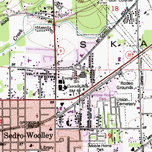 Topographic Map of Evergreen Elementary School, WA