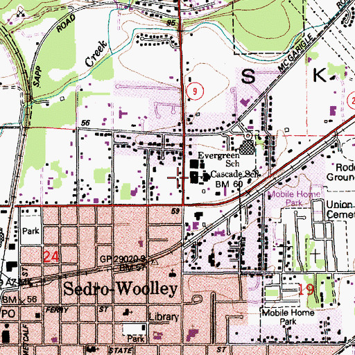 Topographic Map of Cascade Middle School, WA