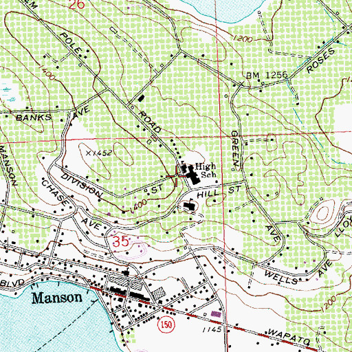 Topographic Map of Manson Junior Senior High School, WA