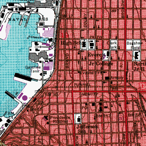 Topographic Map of Everett Public Library, WA