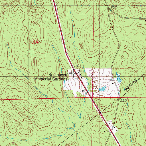 Topographic Map of Resthaven Memorial Gardens, AL