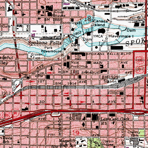 Topographic Map of Davenport Hotel, WA