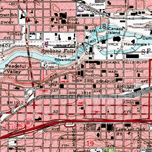 Topographic Map of Spokesman Review Building, WA