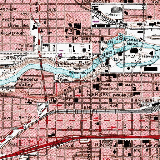 Topographic Map of Spokane Club, WA