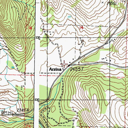 Topographic Map of Arzina, WA