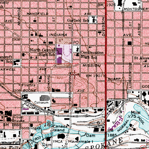 Topographic Map of Continuation High School, WA