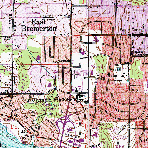 Topographic Map of East High School, WA