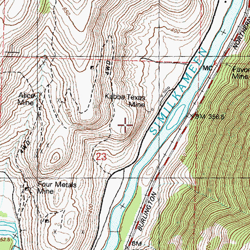 Topographic Map of Kabba Texas Mine, WA