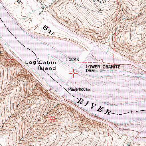 Topographic Map of Lower Granite Lake Dam, WA