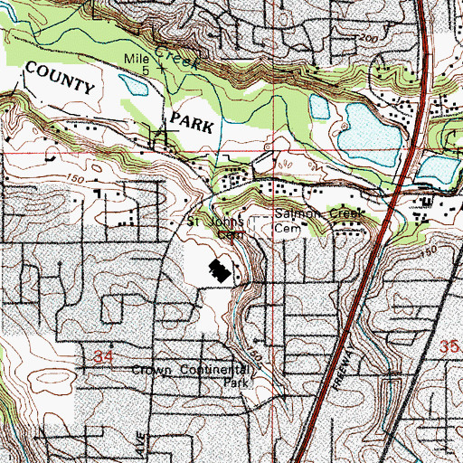 Topographic Map of Saint Johns Cemetery, WA