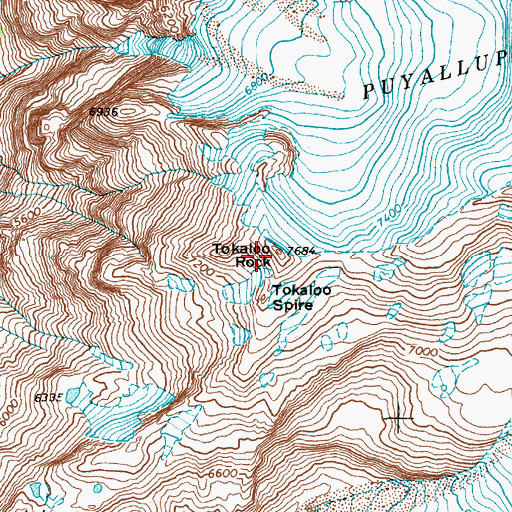 Topographic Map of Tokaloo Rock, WA