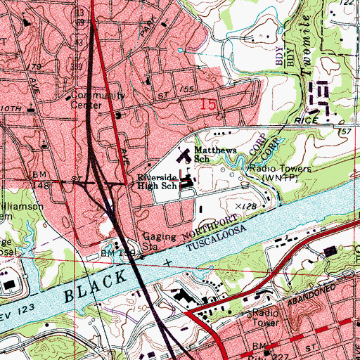 Topographic Map of Riverside High School, AL