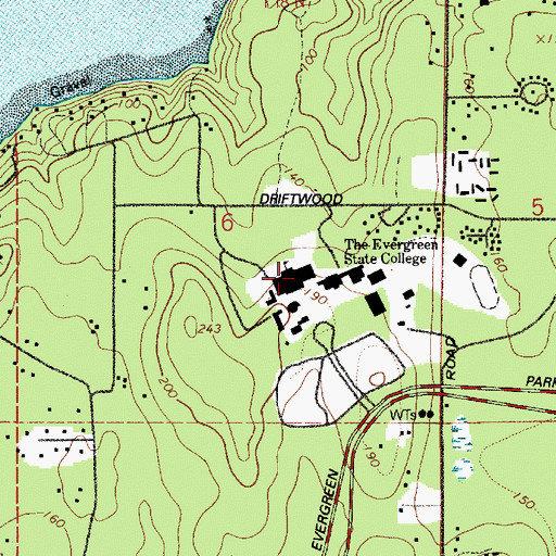 Topographic Map of The Evergreen State College, WA