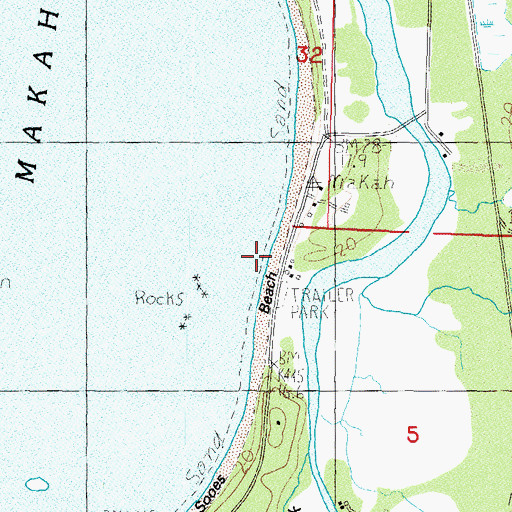 Topographic Map of Tsoo-Yess Beach, WA