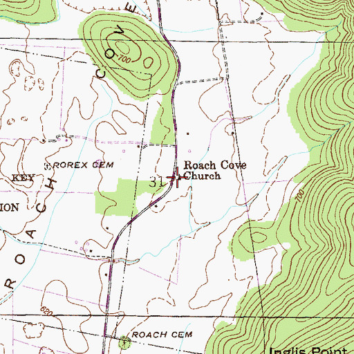Topographic Map of Roaches Cove Baptist Church, AL