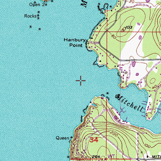 Topographic Map of Mosquito Bay, WA