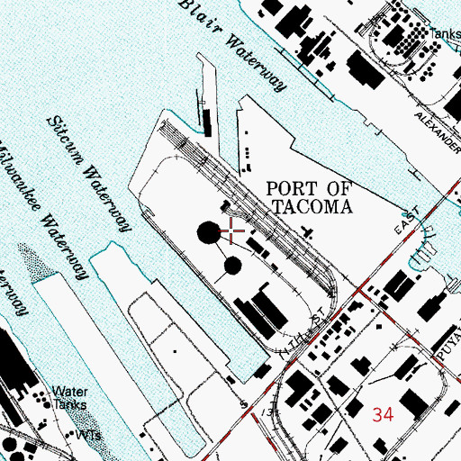 Topographic Map of Port of Tacoma, WA