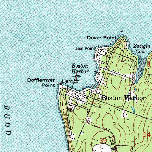 Topographic Map of Boston Harbor, WA