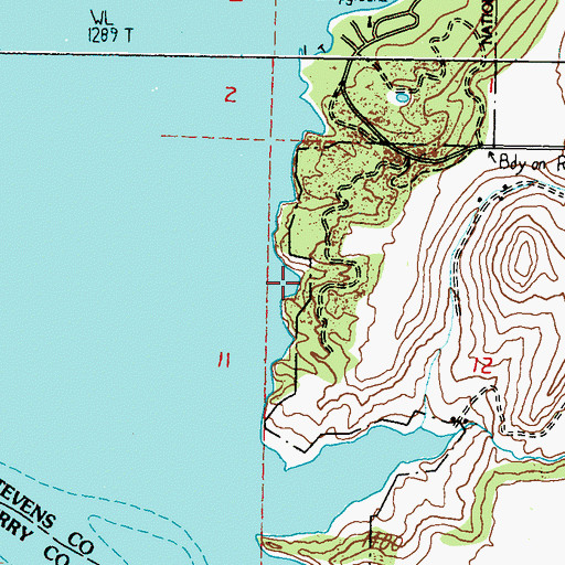 Topographic Map of Hunters Landing, WA