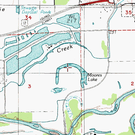 Topographic Map of Moores Lake, WA