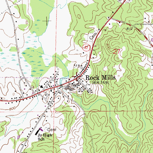 Topographic Map of Rock Mills, AL