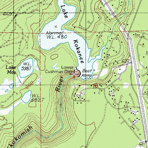 Topographic Map of Lower Cushman Dam, WA