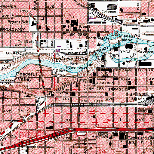 Topographic Map of Spokane Chamber of Commerce, WA