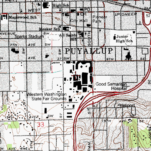 Topographic Map of Western Washington State Fair Grounds, WA