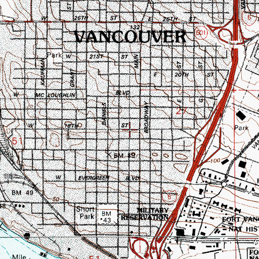 Topographic Map of Clark County Historical Museum, WA