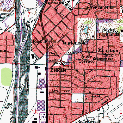 Topographic Map of Rockett School, AL