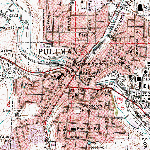 Topographic Map of Pullman, WA